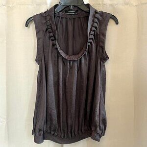 CLub Monaco Women Top Small Gray Ruffle Scoop Neck Silky Career Fairy Goth 16849